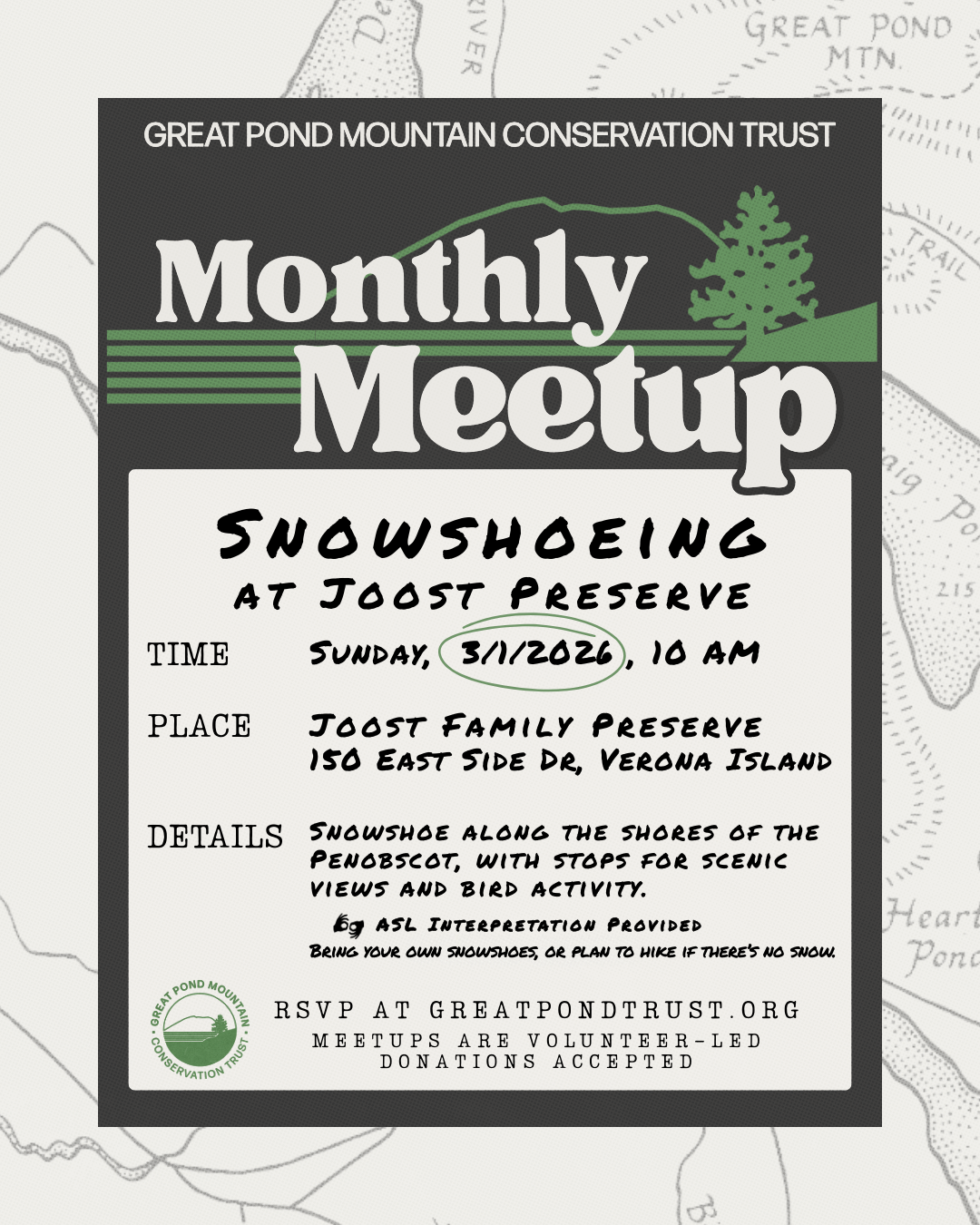 3/1/2026 Monthly Meetup: Snowshoeing at Joost